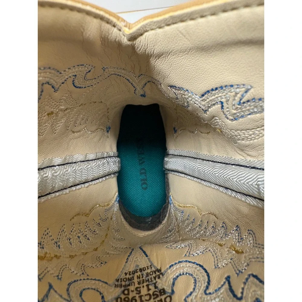 Old West Kids BSC1960 Tan Blue Embroidered Leather Cowboy Boots Size 11.5 D